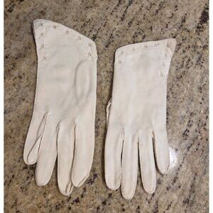 Vintage Womens Size S/M 6.5 Off-White Nylon Formal Short Gloves Eyelet